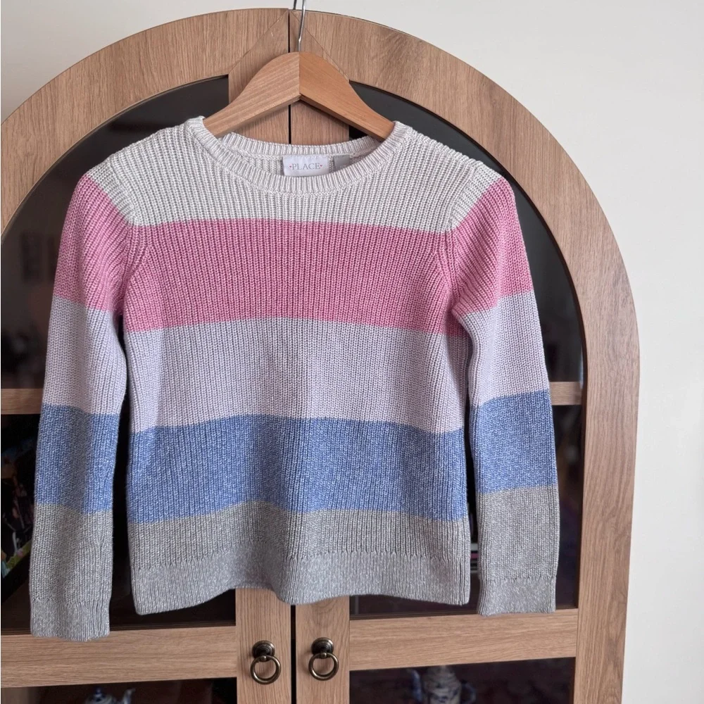 The Children’s Place Girls Pink & Blue Striped Sweater Size 7/8 Cozy Knit